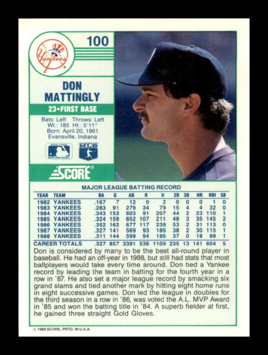 1989 Score Don Mattingly