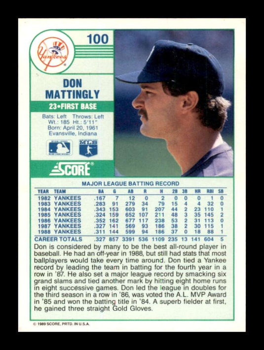 1989 Score Don Mattingly