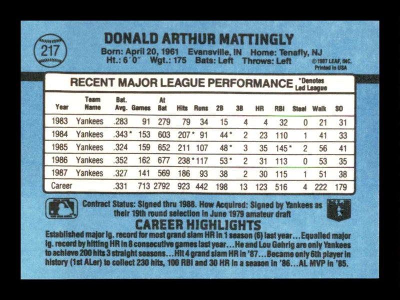 Load image into Gallery viewer, 1988 Donruss Don Mattingly #217 New York Yankees Image 2
