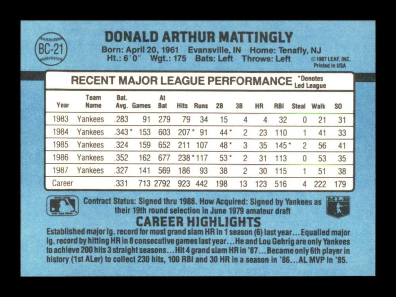 Load image into Gallery viewer, 1988 Donruss Bonus MVP&#39;s Don Mattingly #BC-21 New York Yankees Image 2
