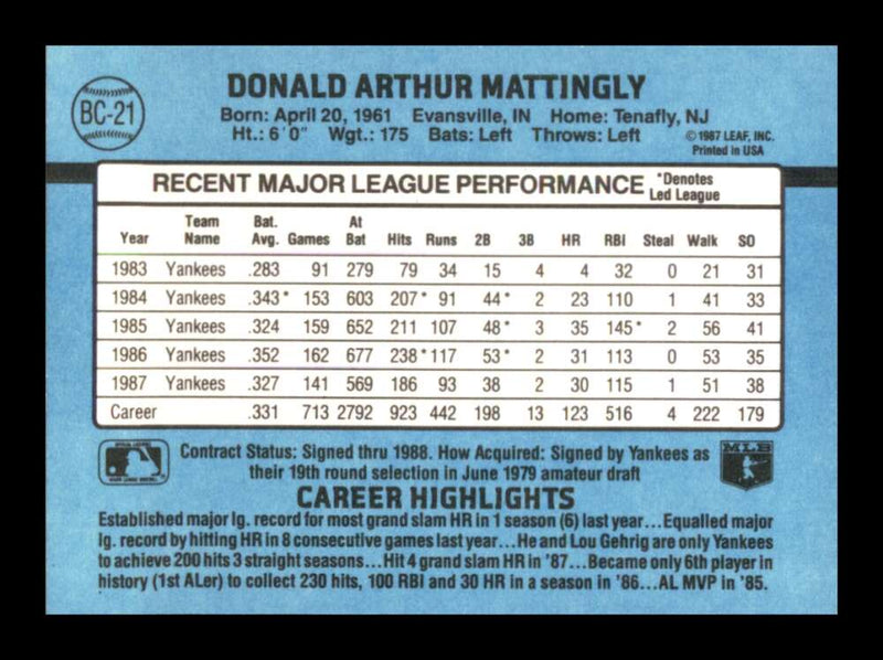 Load image into Gallery viewer, 1988 Donruss Bonus MVP&#39;s Don Mattingly #BC-21 New York Yankees Image 2
