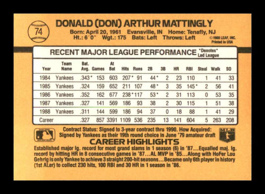 1989 Donruss Don Mattingly