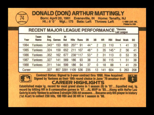 1989 Donruss Don Mattingly 