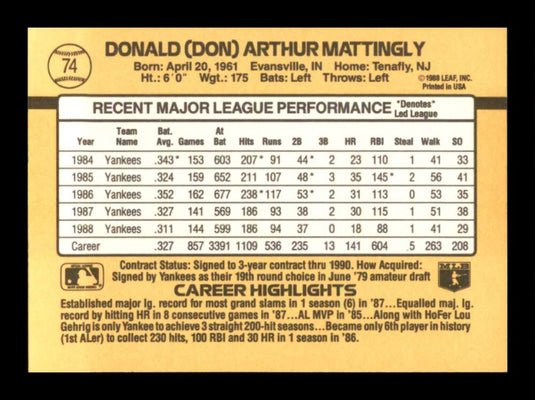 1989 Donruss Don Mattingly 