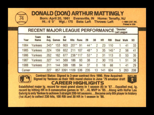 1989 Donruss Don Mattingly 