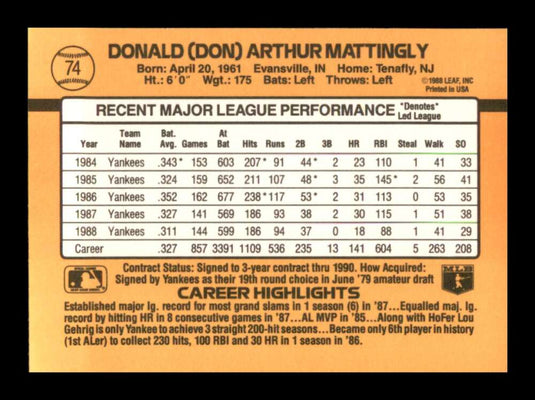 1989 Donruss Don Mattingly