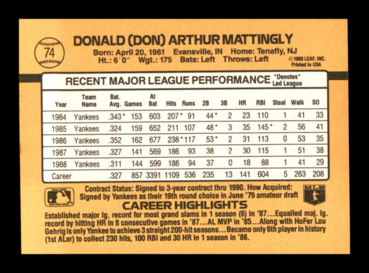 1989 Donruss Don Mattingly