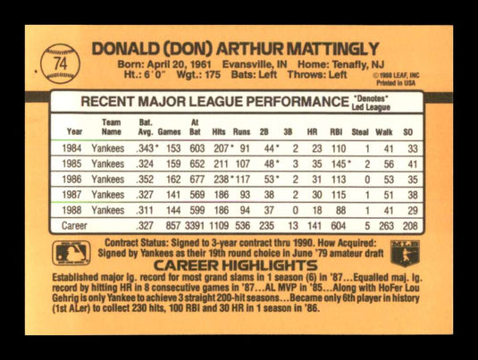 1989 Donruss Don Mattingly