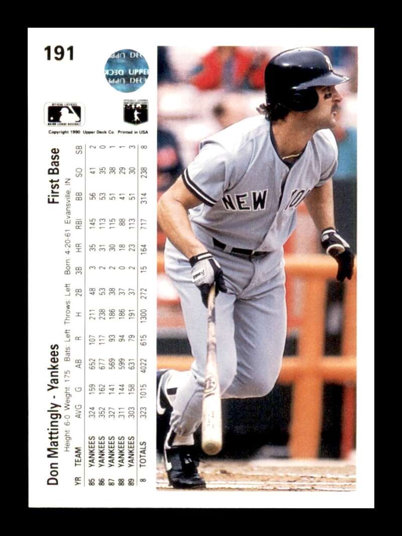 Load image into Gallery viewer, 1990 Upper Deck Don Mattingly #191 New York Yankees Image 2
