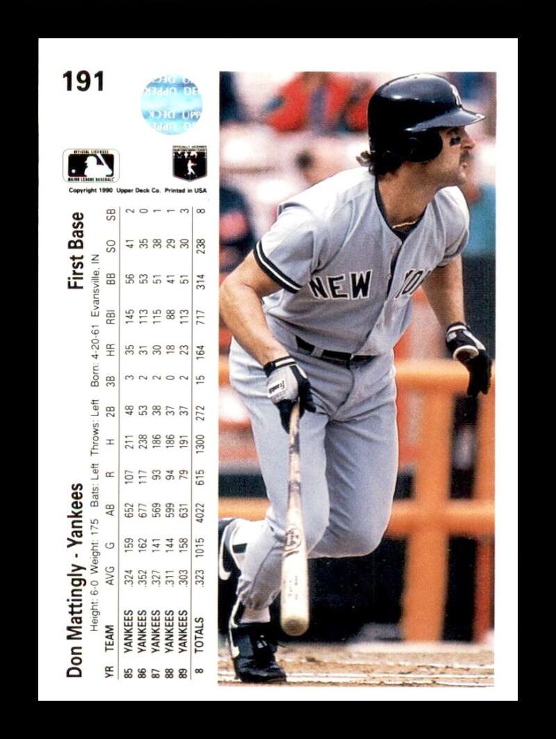 Load image into Gallery viewer, 1990 Upper Deck Don Mattingly #191 New York Yankees Image 2
