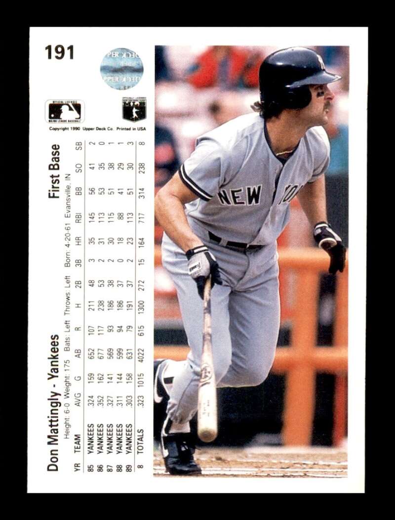 Load image into Gallery viewer, 1990 Upper Deck Don Mattingly #191 New York Yankees Image 2
