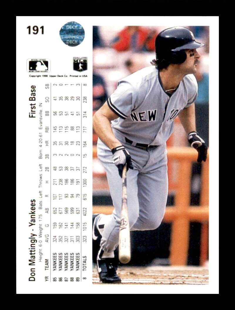 Load image into Gallery viewer, 1990 Upper Deck Don Mattingly #191 New York Yankees Image 2
