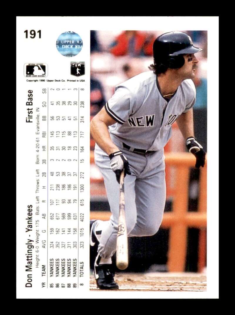 Load image into Gallery viewer, 1990 Upper Deck Don Mattingly #191 New York Yankees Image 2
