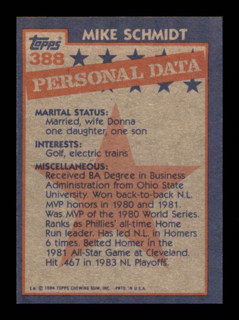 Load image into Gallery viewer, 1984 Topps Mike Schmidt #388 Philadelphia Phillies Image 2
