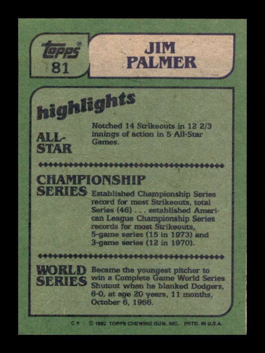 1982 Topps Jim Palmer