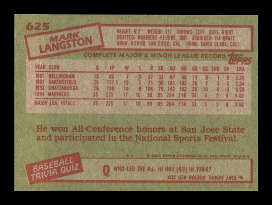 1985 Topps Mark Langston