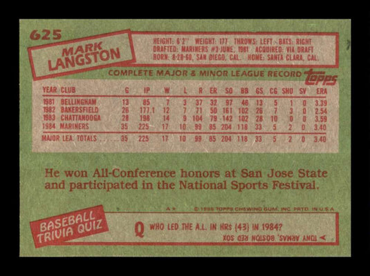 1985 Topps Mark Langston