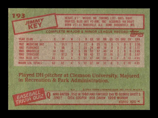 1985 Topps Jimmy Key