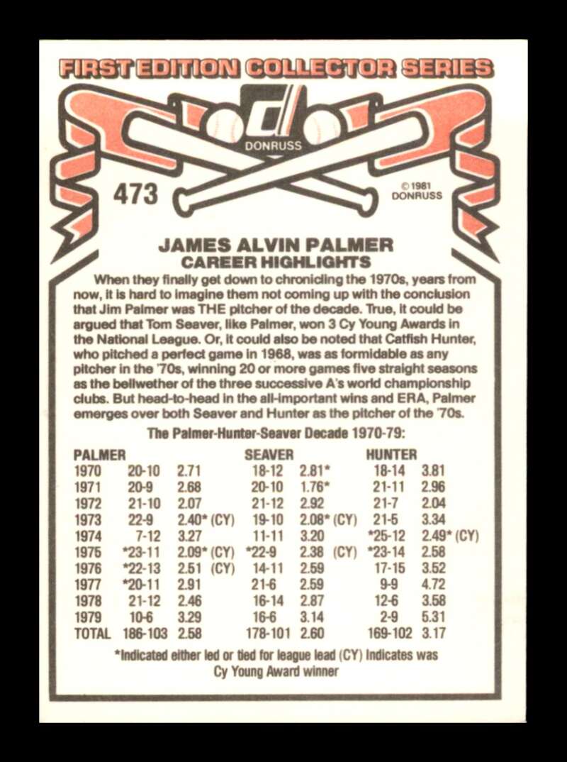 Load image into Gallery viewer, 1981 Donruss Jim Palmer #473 Baltimore Orioles Image 2
