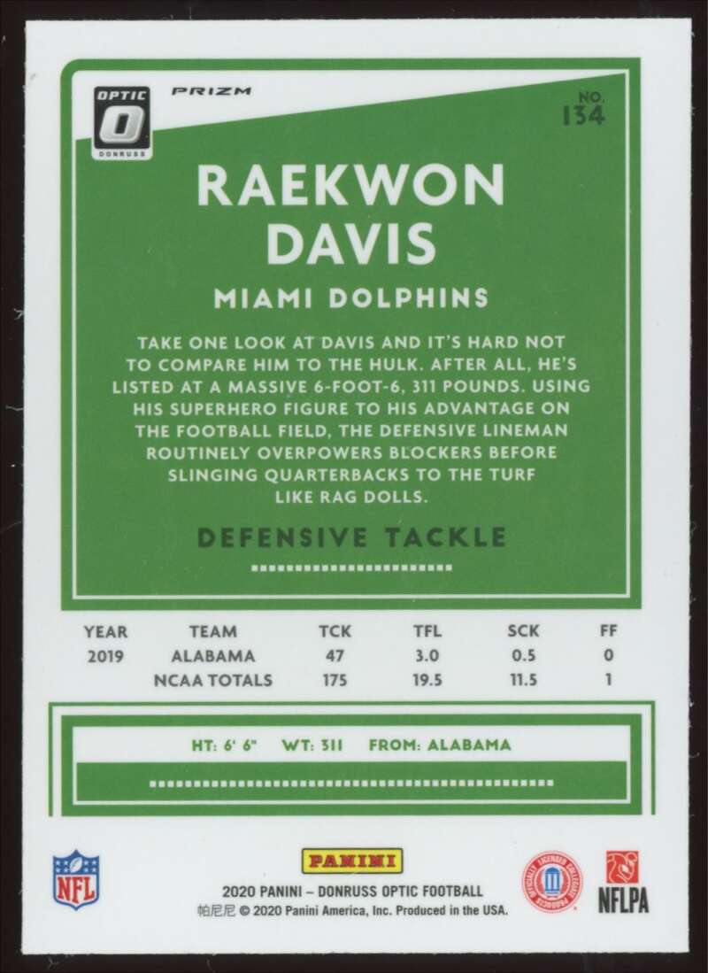 Load image into Gallery viewer, 2020 Donruss Optic Silver Prizm Holo Raekwon Davis #134 Rookie RC Image 2
