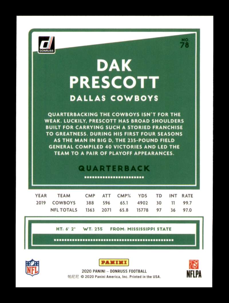 Load image into Gallery viewer, 2020 Donruss Press Proof Blue Dak Prescott #78 Short Print SP Image 2
