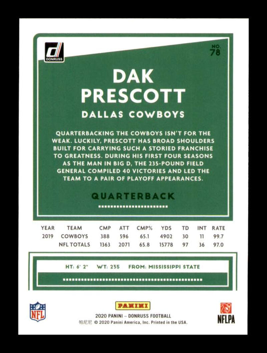 2020 Donruss Press Proof Blue Dak Prescott