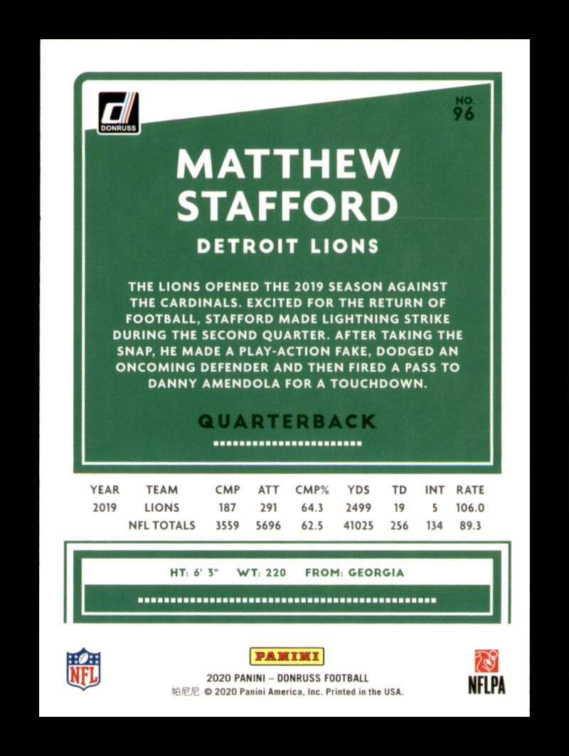 Load image into Gallery viewer, 2020 Donruss Press Proof Blue Matthew Stafford #96 Short Print SP Image 2
