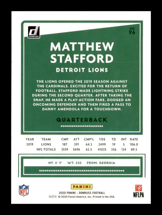 2020 Donruss Press Proof Blue Matthew Stafford