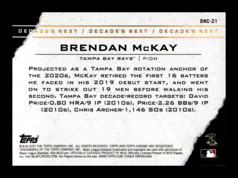 Load image into Gallery viewer, 2020 Topps Chrome Decade&#39;s Next Brendan McKay #DNC-21 Rookie RC Image 2
