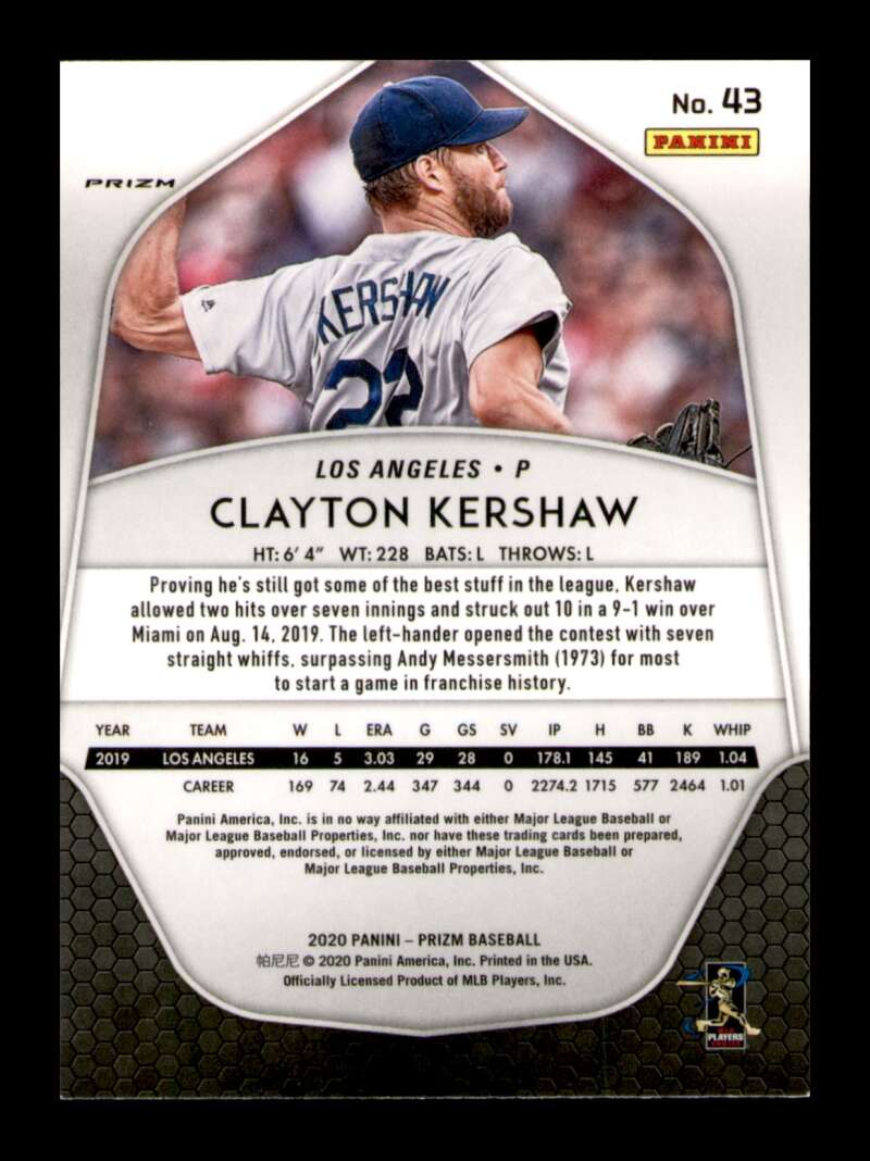 Load image into Gallery viewer, 2020 Panini Prizm Red White Blue Prizm Clayton Kershaw #43 Dodgers Image 2
