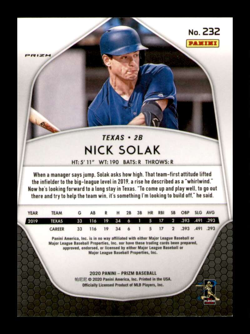 Load image into Gallery viewer, 2020 Panini Prizm Purple Prizm Nick Solak #232 Rookie RC Image 2
