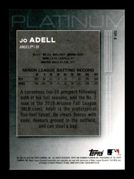 2020 Bowman Platinum Icy Foil Jo Adell