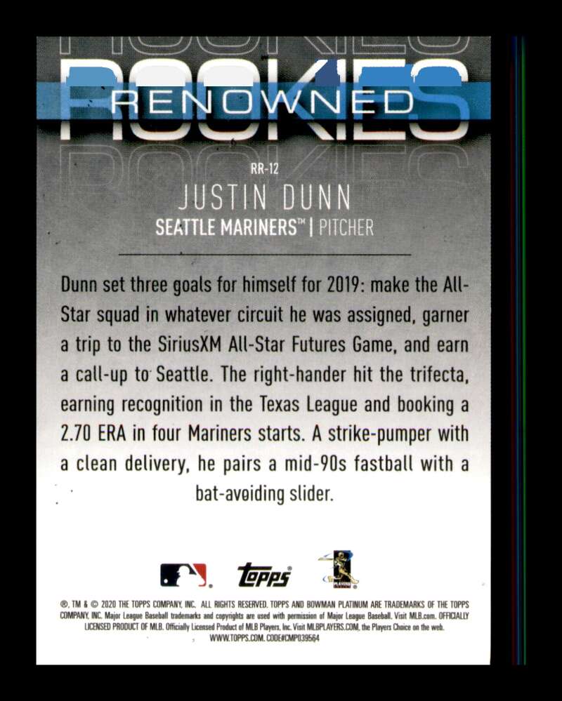 Load image into Gallery viewer, 2020 Bowman Platinum Renowned Rookies Green Justin Dunn #RR-12 Rookie RC /99 Image 2
