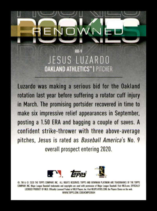 2020 Bowman Platinum Renowned Rookies Purple Jesus Luzardo 