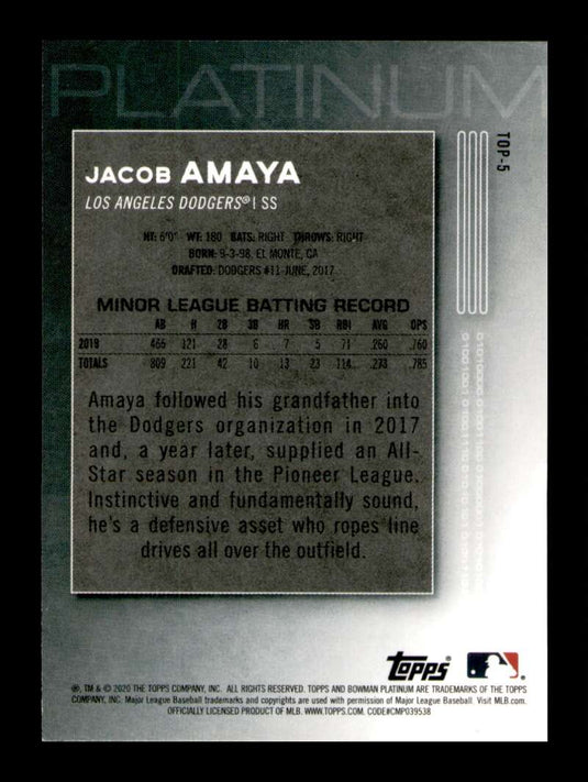 2020 Bowman Platinum Jacob Amaya 