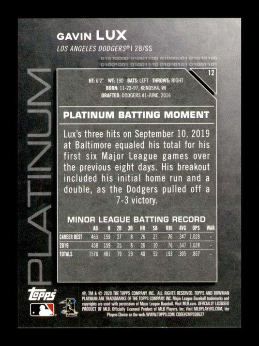 2020 Bowman Platinum Chatreuse Gavin Lux