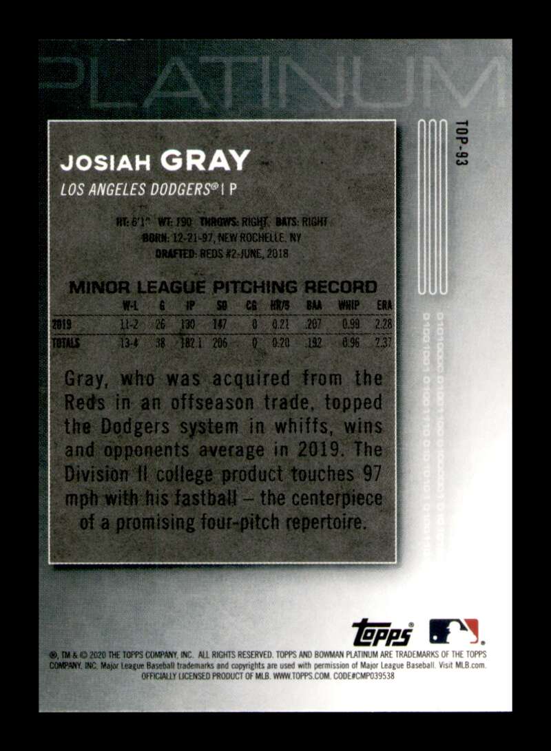 Load image into Gallery viewer, 2020 Bowman Platinum Josiah Gray #TOP-93 Rookie RC Image 2
