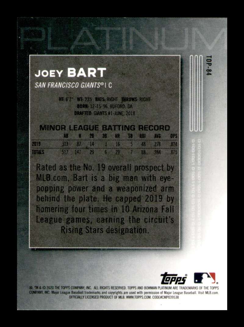 Load image into Gallery viewer, 2020 Bowman Platinum Joey Bart #TOP-84 Rookie RC Image 2
