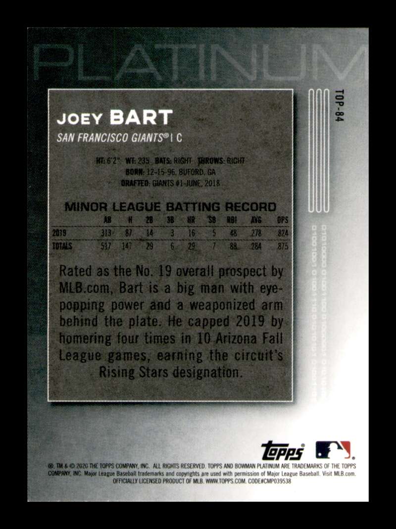 Load image into Gallery viewer, 2020 Bowman Platinum Joey Bart #TOP-84 Rookie RC Giants  Image 2
