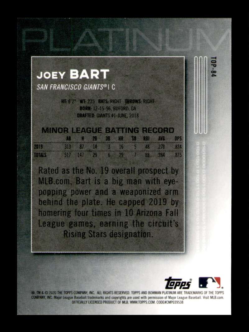 Load image into Gallery viewer, 2020 Bowman Platinum Joey Bart #TOP-84 Rookie RC San Francisco Giants Image 2
