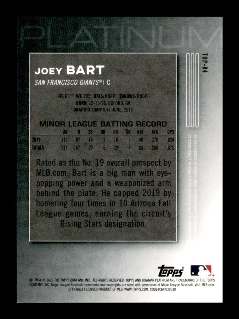 Load image into Gallery viewer, 2020 Bowman Platinum Joey Bart #TOP-84 Rookie Card RC  Image 2
