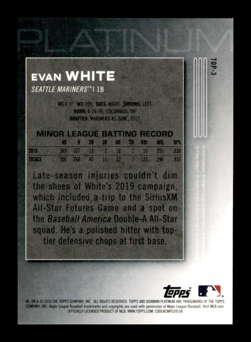 Load image into Gallery viewer, 2020 Bowman Platinum Evan White #TOP-3 Rookie RC Image 2
