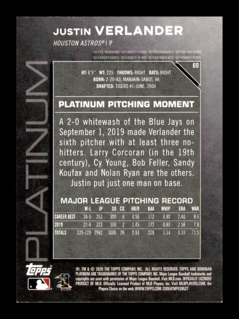 Load image into Gallery viewer, 2020 Bowman Platinum Justin Verlander #60 Image 2
