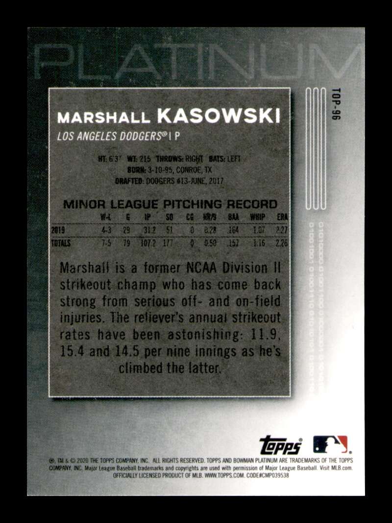 Load image into Gallery viewer, 2020 Bowman Platinum Marshall Kasowski #TOP-96 Rookie RC Image 2
