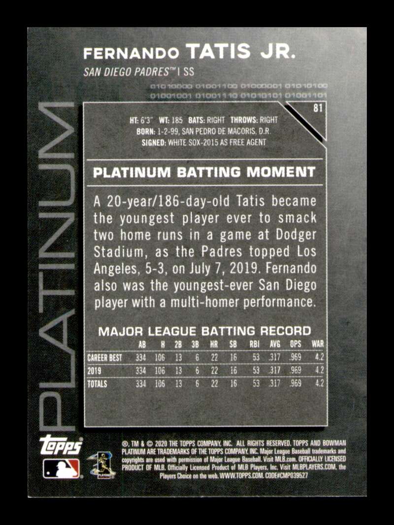 Load image into Gallery viewer, 2020 Bowman Platinum Fernando Tatis Jr. #81 Image 2
