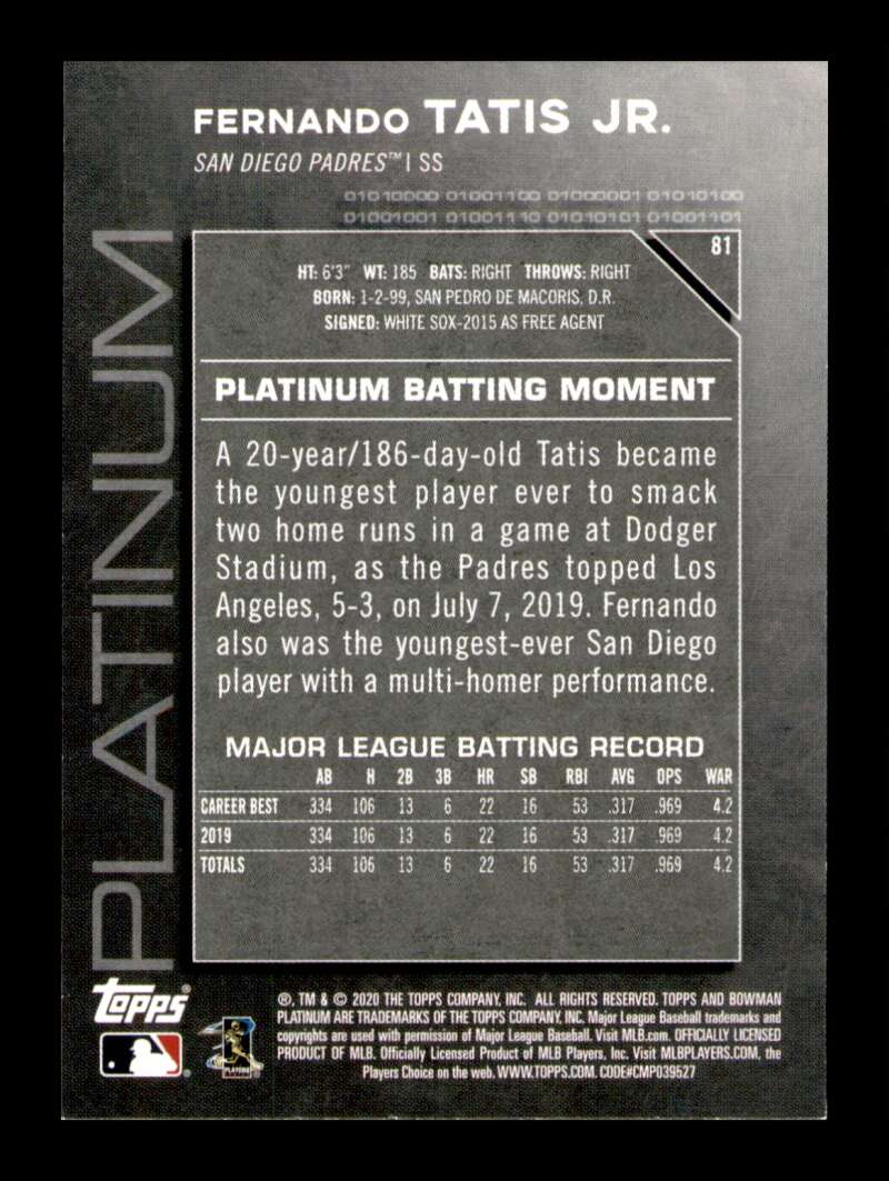 Load image into Gallery viewer, 2020 Bowman Platinum Fernando Tatis Jr. #81 Padres Image 2
