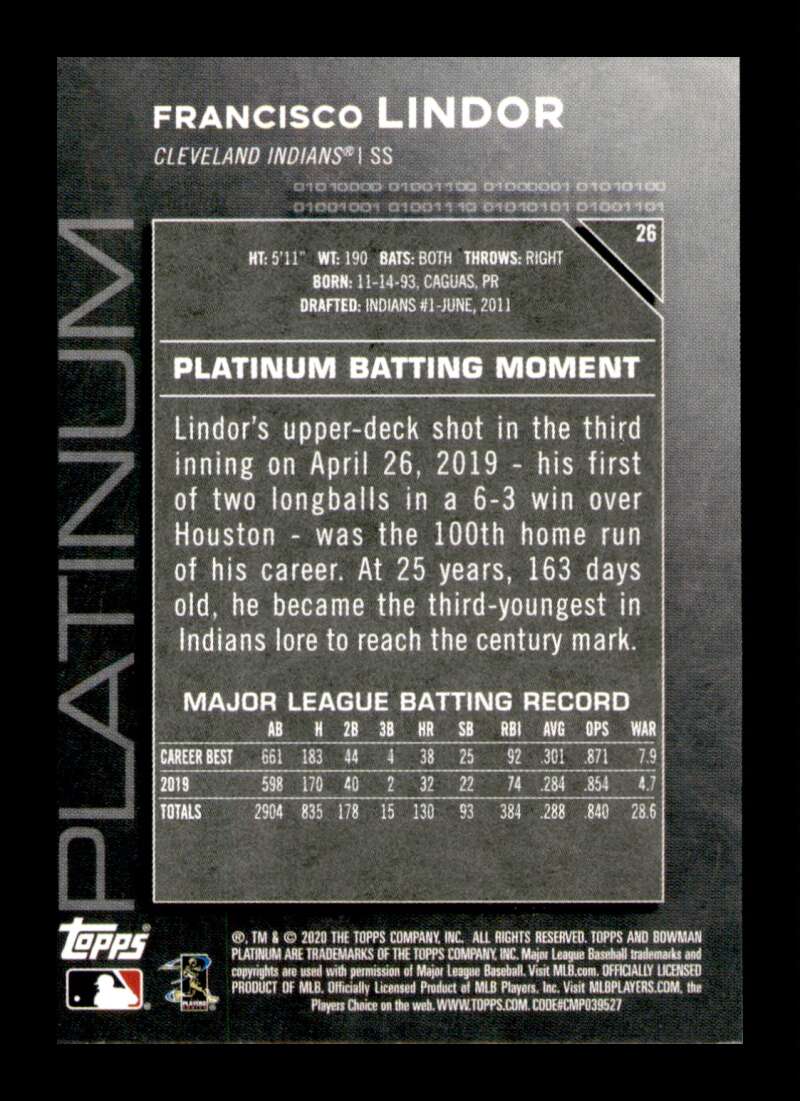 Load image into Gallery viewer, 2020 Bowman Platinum Francisco Lindor #26 Image 2
