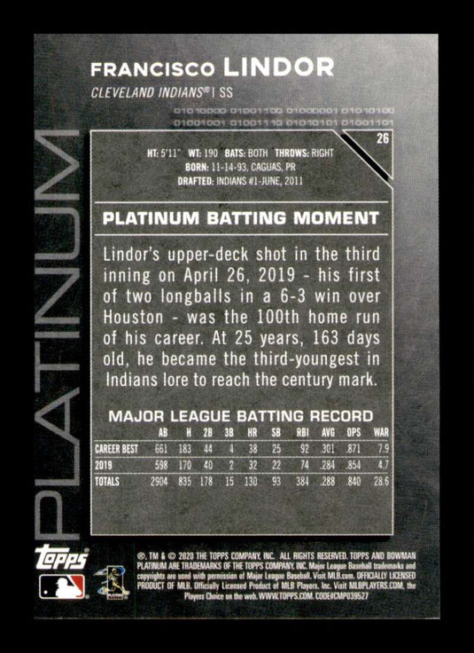 2020 Bowman Platinum Francisco Lindor