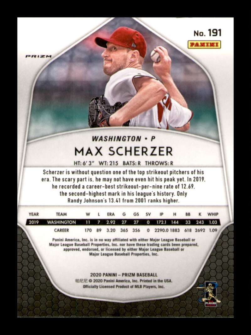 Load image into Gallery viewer, 2020 Panini Prizm Carolina Blue Prizm Max Scherzer #191 SP Image 2
