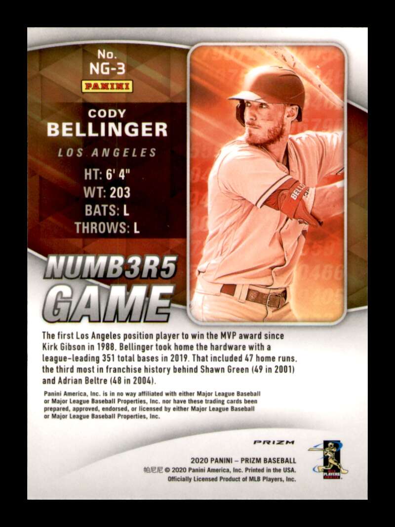 Load image into Gallery viewer, 2020 Panini Prizm Numbers Game Silver Prizm Cody Bellinger #NG-3 SP Image 2
